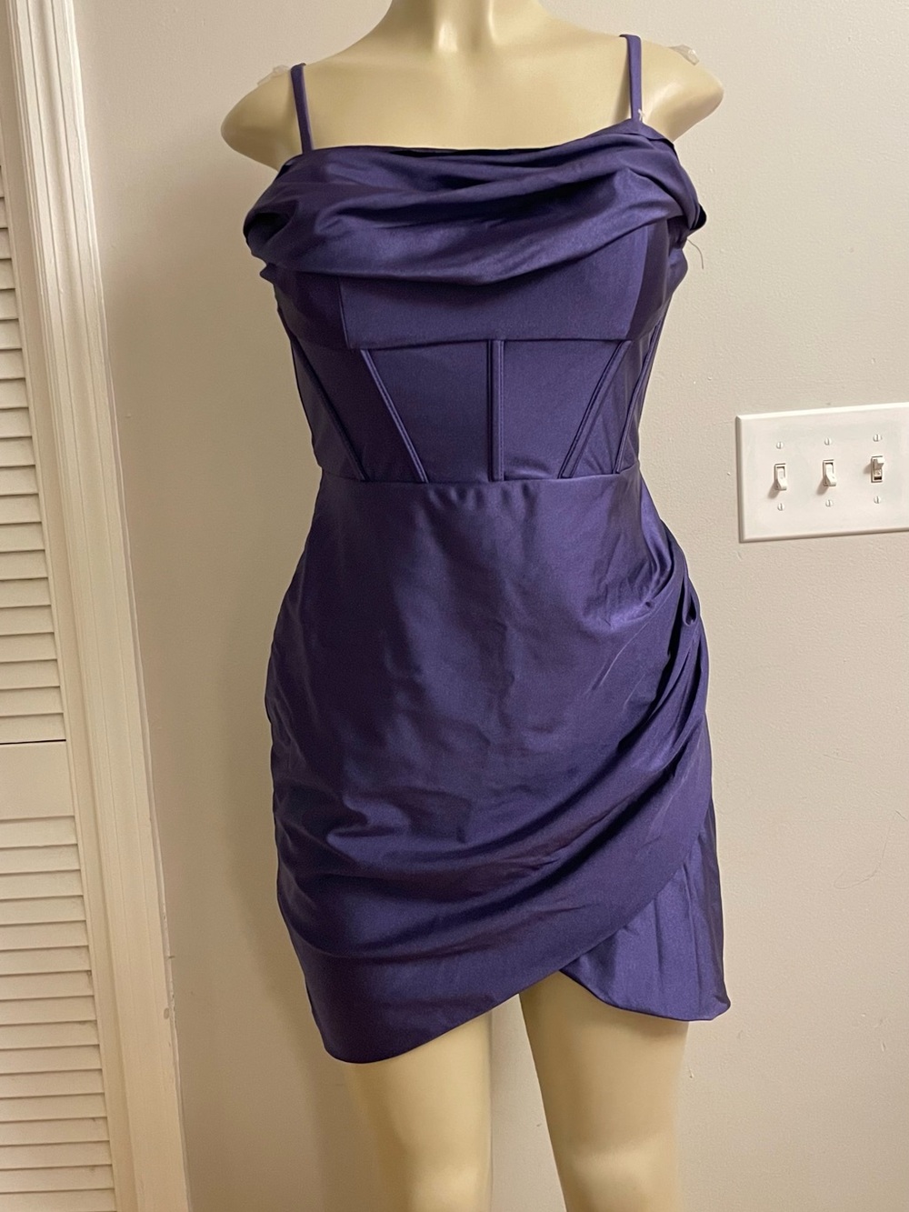 Aqua Deep Purple Cowl Neck Mini Dress